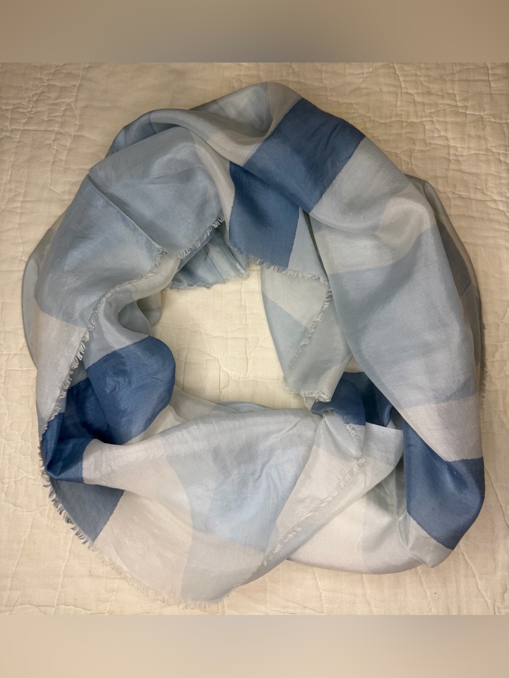 VTG Dior Silk Oblong Scarf Abstract Block Stripe Ice Blue Cream Minimalist - Picture 14 of 16